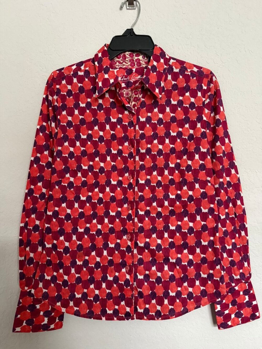 Robert Graham Button Down Shirt Dot Print Flip Cuff Long Sleeve Womens 8 Classic